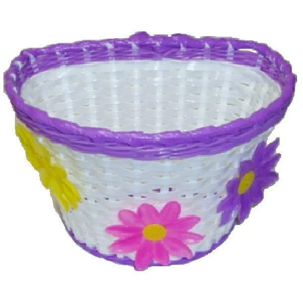 BPW Kids Woven bike Baskets Lilac/Purple strip w/Flower