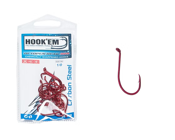 HOOKEM Octopus Beak Red Hooks sz4/0