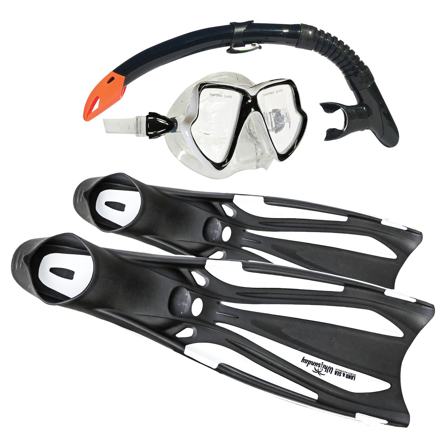 LAND & SEA Whitsunday Silicone Snorkeling Set Black Large 10-11/44-45