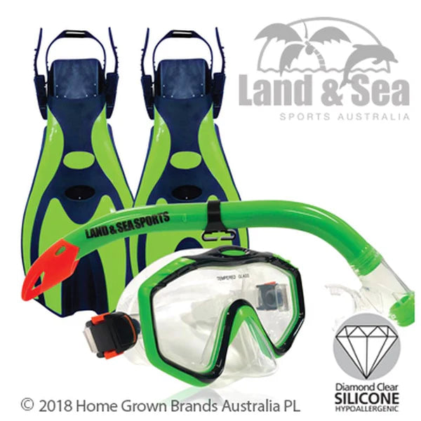 LAND & SEA Porpoise Snorkel Set Kids Lime Child 8-12