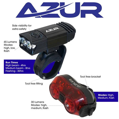 AZUR Bike Lights Combo Beacon 65/30Lumens