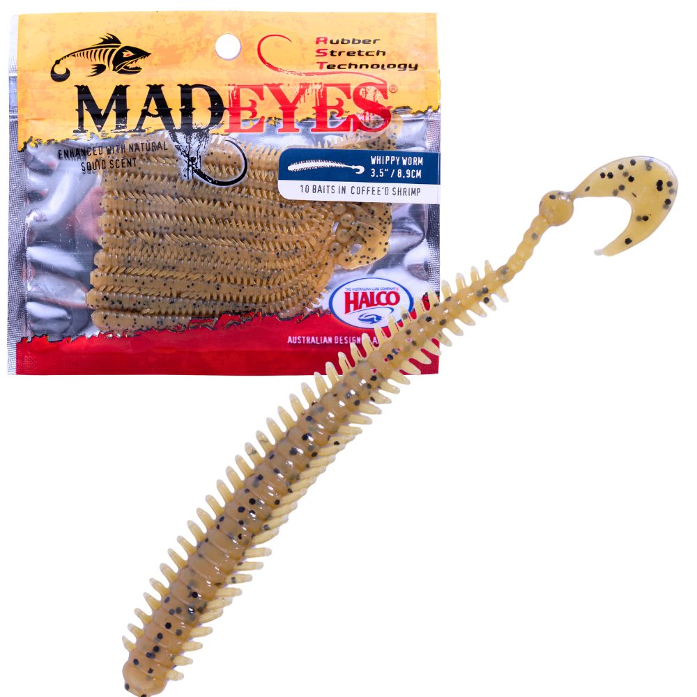 MADEYE Soft Plastic Whippy Worm 3.5" Coffeed Shrimp
