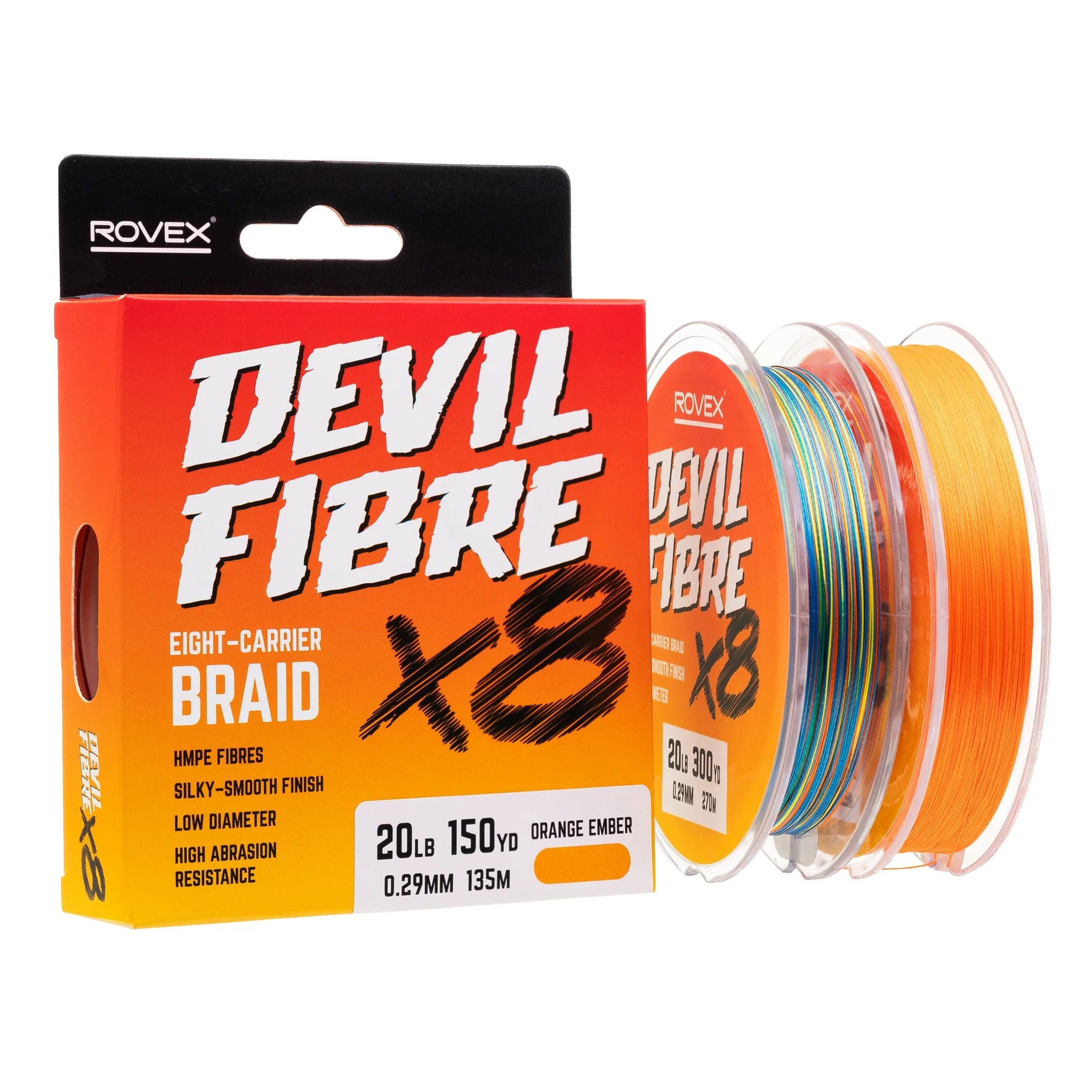 ROVEX X8 Devil Fibre Braid 300yd Orange Ember 20lb