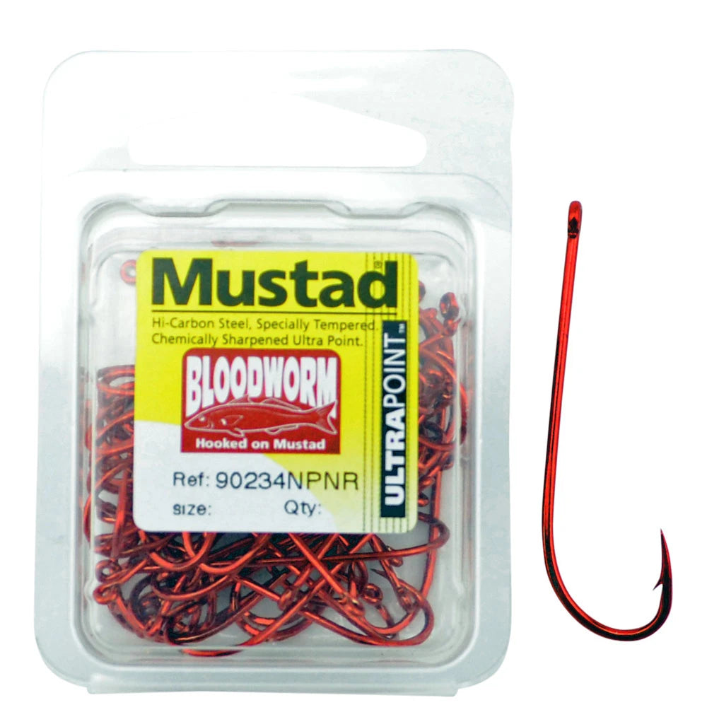 MUSTAD Bloodworm Red Hooks sz4 50pk